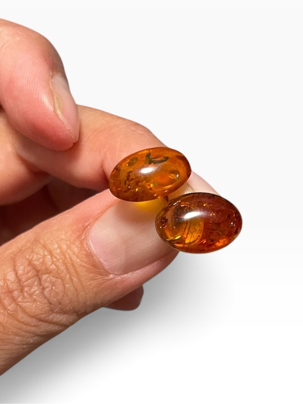 Polished Amber Stud Earrings Pair - Honey Brown
